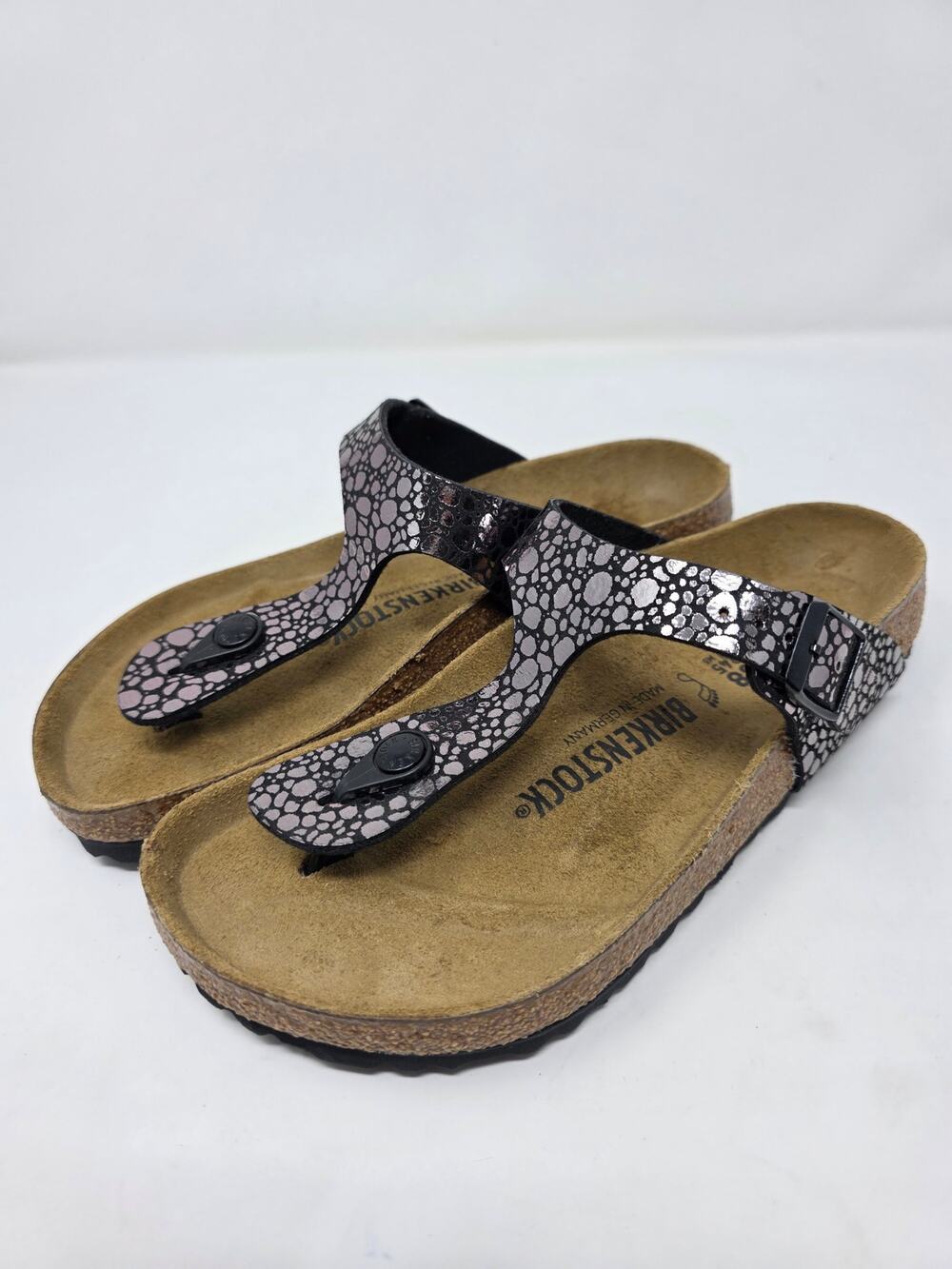 Birkenstock Gizeh Sandals 38 EUC Metallic Pebble Cork Thong Flip Flop German